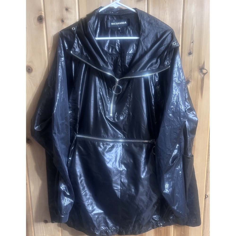 NICOPANDA Garbage Bag Slicker Anorak Jacket Oversized Hooded Black Medium Unisex